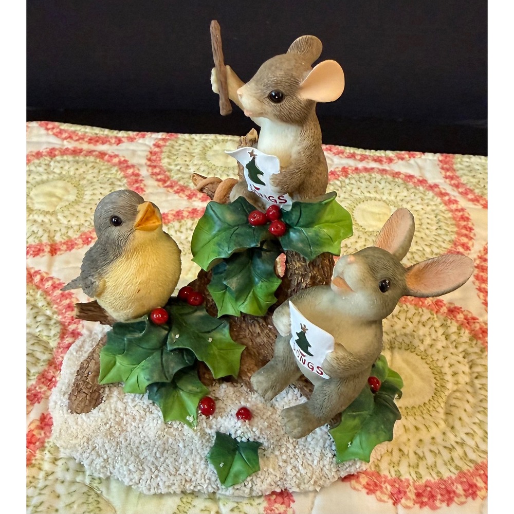 Charming Tails Fitz Floyd Figurine Everybody Sing Mice Bird Christmas Decor